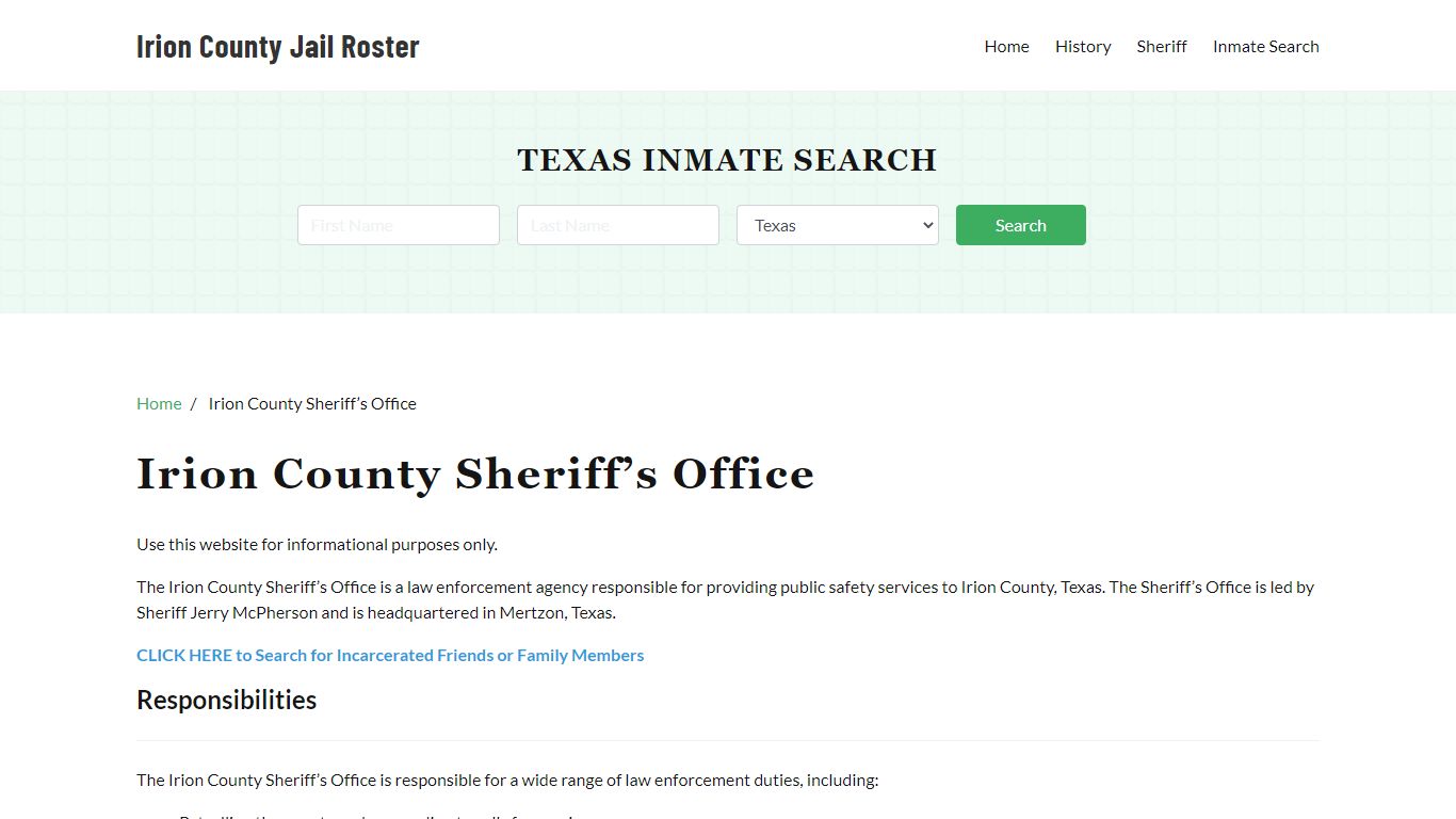 Irion County Sheriff Office, TX, Arrest Warrants Search